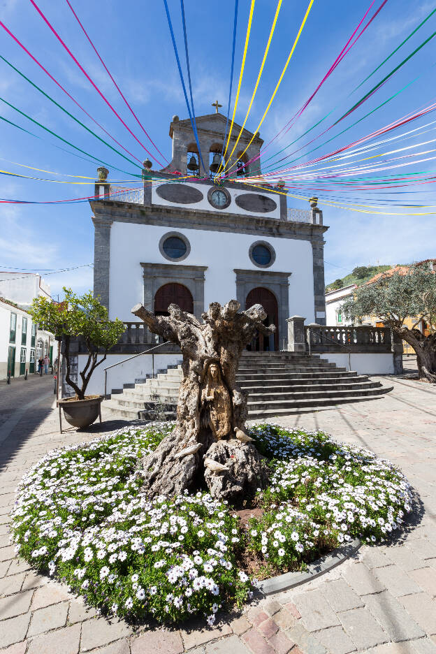 Blumenbeet vor der Kirche in San Mateo