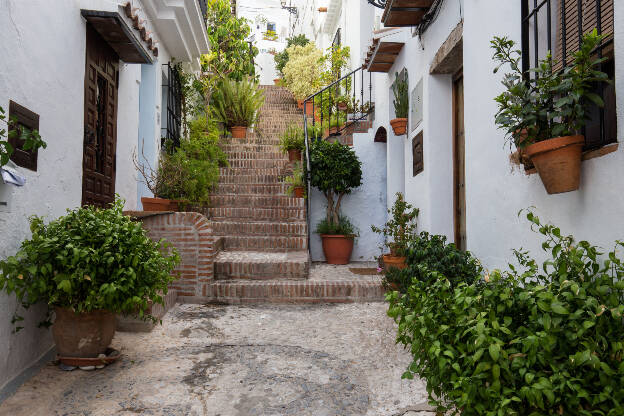 Treppe mit Blumentöpfen in Frigiliana