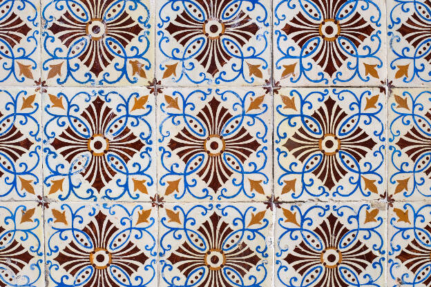 gelb braun blaue Azulejos